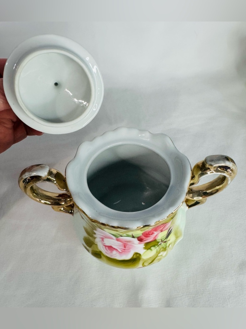 Vintage Lefton China Hand Painted Rose Gold Trim-Creamer+Sugar+Salt&Pepper+Spoon - Picture 5 of 16